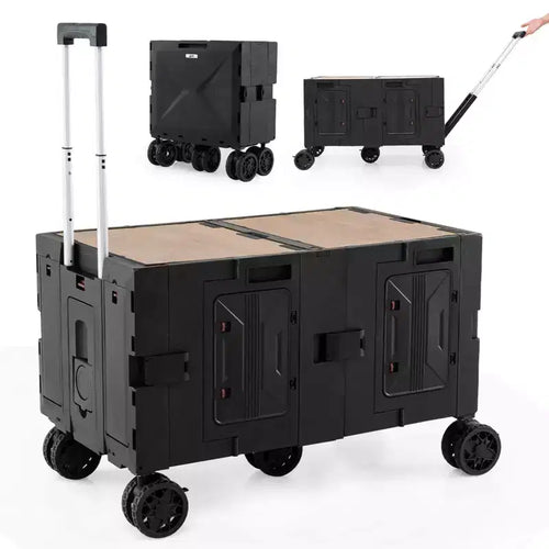 Costway Large Foldable Utility Cart with 2-Tier Storage Crates 5 Rotate Wheels Metal Black/Pink/White