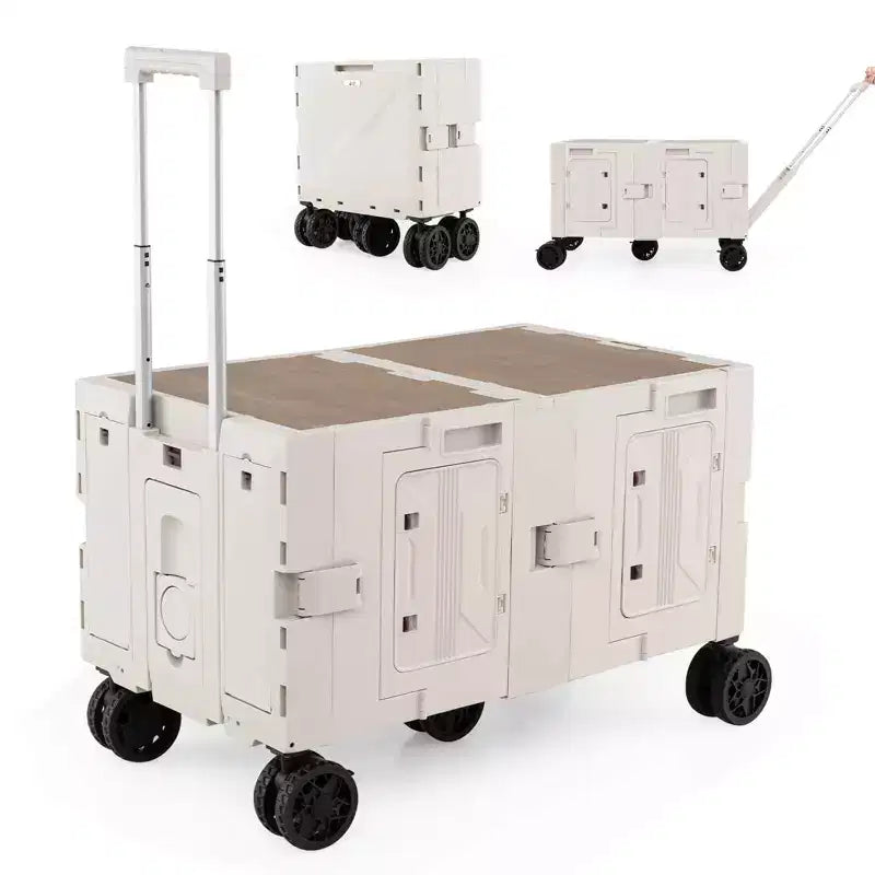 Carrello multiuso pieghevole a 2 ripiani (nero/rosa/bianco) con 5 ruote, uso singolo
