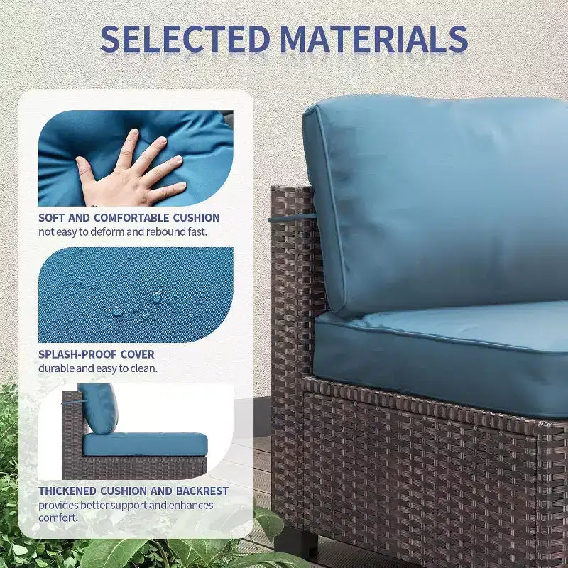 Set da patio 7 pezzi con tavolo da pranzo, divano modulare componibile, vimini resistente a tutte le intemperie