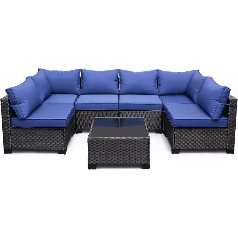 Set da patio 7 pezzi con tavolo da pranzo, divano modulare componibile, vimini resistente a tutte le intemperie