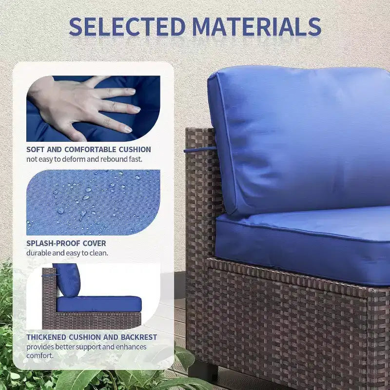 Set da patio 7 pezzi con tavolo da pranzo, divano modulare componibile, vimini resistente a tutte le intemperie