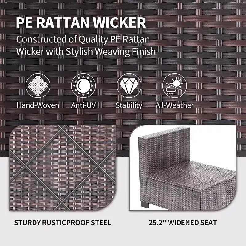 Set da patio 7 pezzi con tavolo da pranzo, divano modulare componibile, vimini resistente a tutte le intemperie