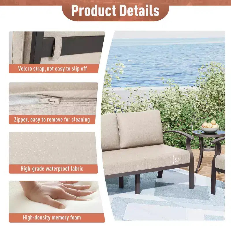 ALAULM Set Mobili da Giardino in Alluminio 10 Posti Moderno da Esterno con Tavolo Focolare, Sedia a Dondolo Girevole, Divano da Giardino con Cuscini da 5.1 Pollici