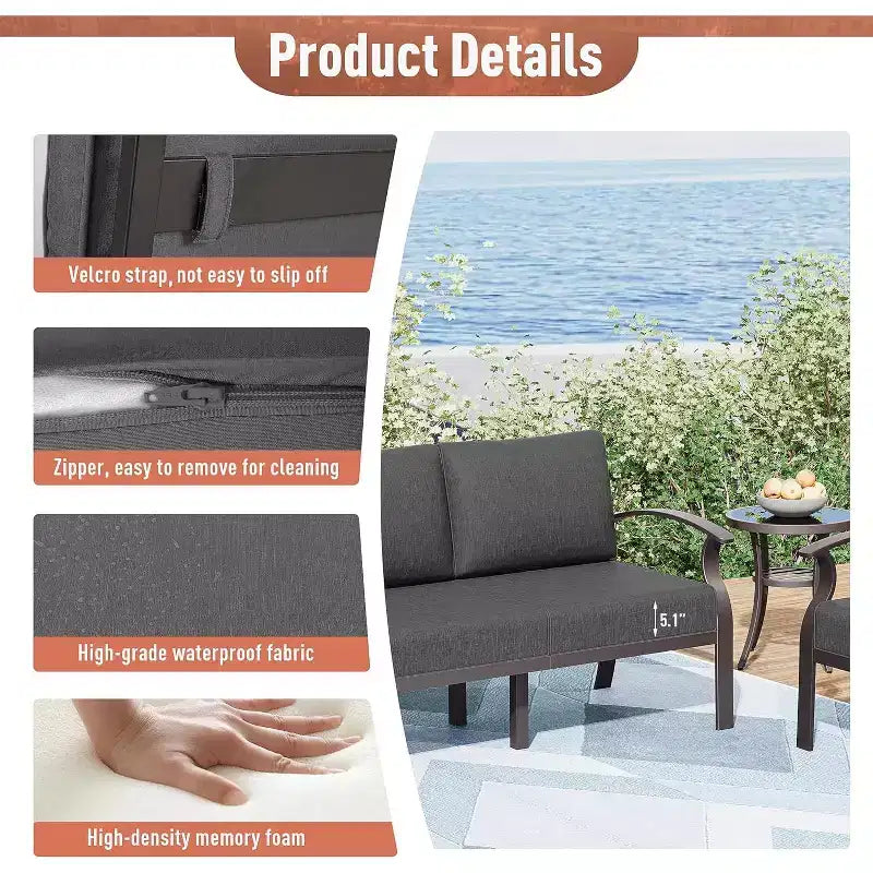 ALAULM Set Mobili da Giardino in Alluminio 10 Posti Moderno da Esterno con Tavolo Focolare, Sedia a Dondolo Girevole, Divano da Giardino con Cuscini da 5.1 Pollici