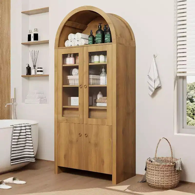 Mobile dispensa ad arco da 71" con cassetto e ripiani, Rovere naturale, Montaggio da 1 persona