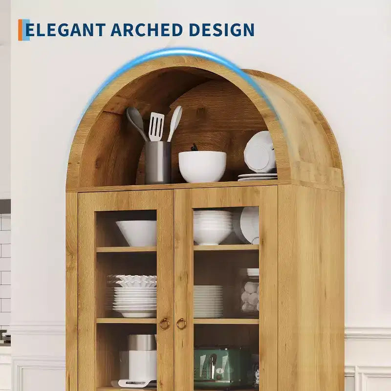 Mobile dispensa ad arco da 71" con cassetto e ripiani, Rovere naturale, Montaggio da 1 persona