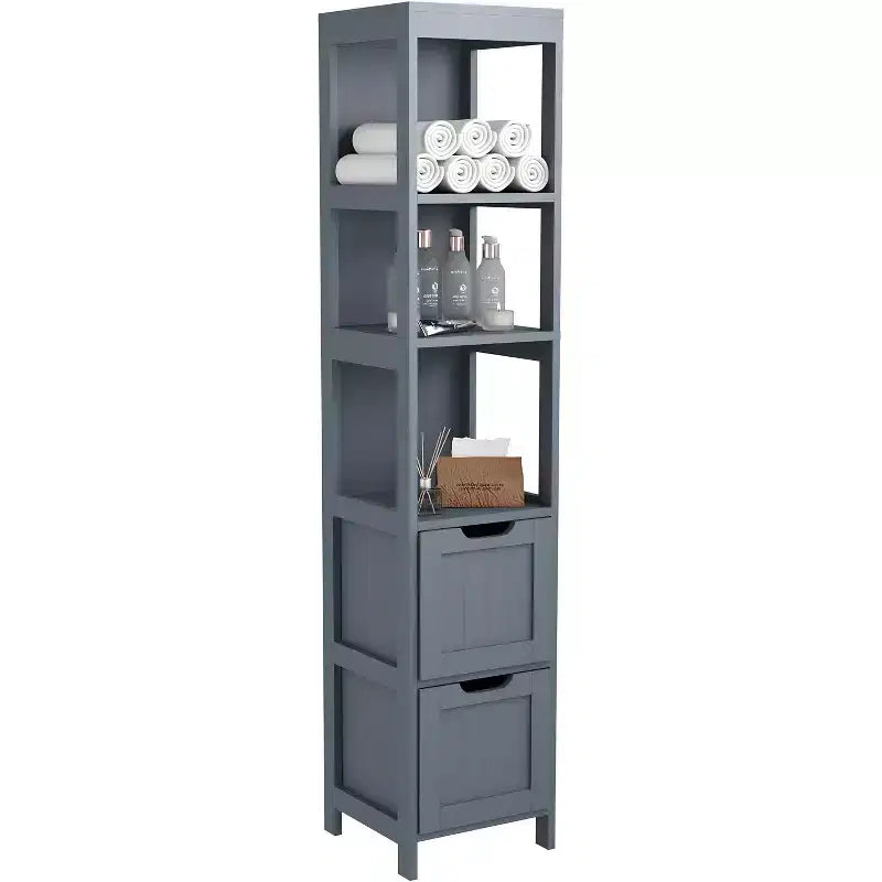 Armadietto pensile sottile con 3 ripiani e 2 cassetti, grigio blu/bianco, 11,8"L x 12"P x 57"H