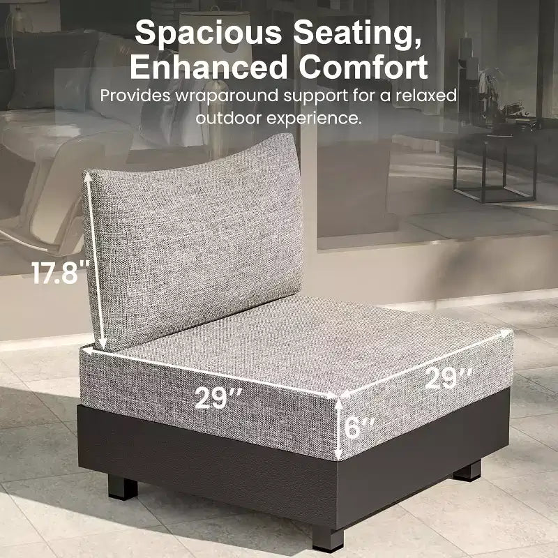 Heynemo Set da 5 Pezzi di Mobili da Giardino in Alluminio, Set Divano Sezionale da Esterno con Tavolino da Caffè, Set di Sedie Modulari Senza Braccioli per Piscina, Grigio