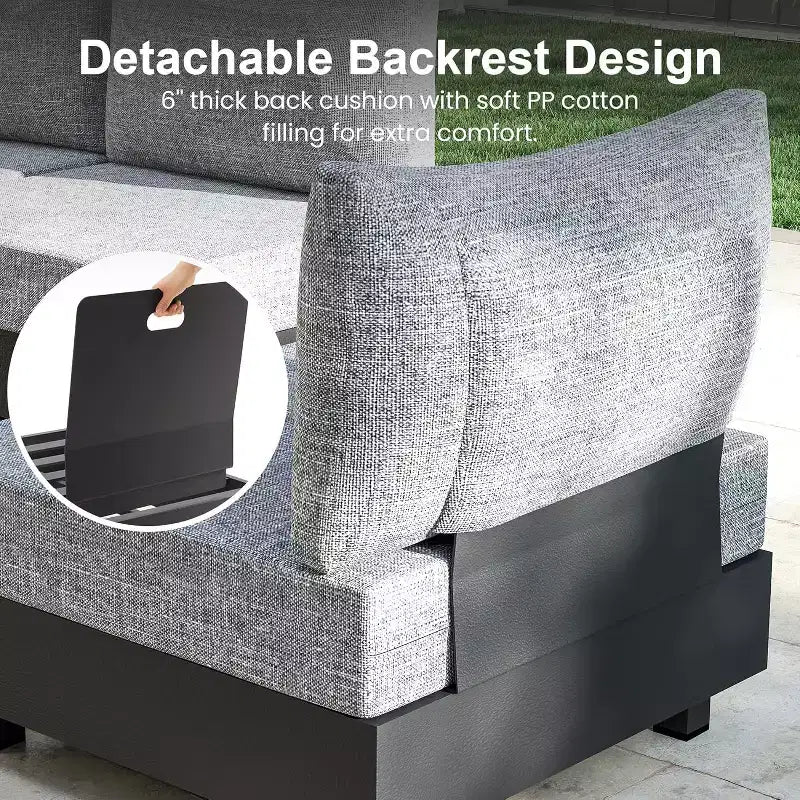 Heynemo Set da 5 Pezzi di Mobili da Giardino in Alluminio, Set Divano Sezionale da Esterno con Tavolino da Caffè, Set di Sedie Modulari Senza Braccioli per Piscina, Grigio