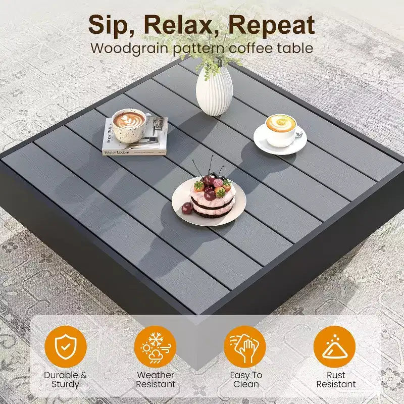 Heynemo Set da 5 Pezzi di Mobili da Giardino in Alluminio, Set Divano Sezionale da Esterno con Tavolino da Caffè, Set di Sedie Modulari Senza Braccioli per Piscina, Grigio