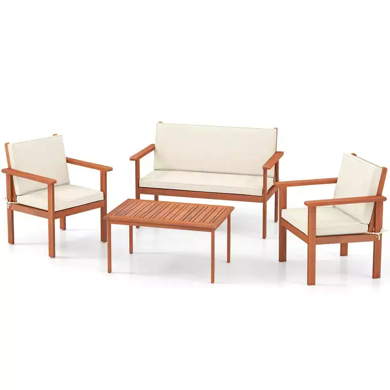 Set Costway 4/8 pz in Legno di Acacia con Divanetto e Poltrone Imbottiti