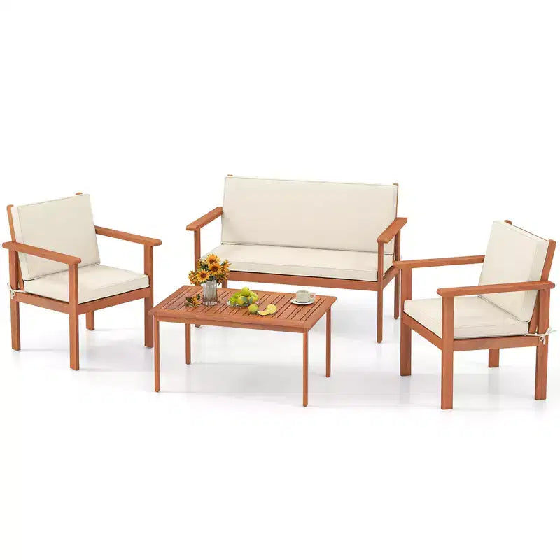 Set Costway 4/8 pz in Legno di Acacia con Divanetto e Poltrone Imbottiti