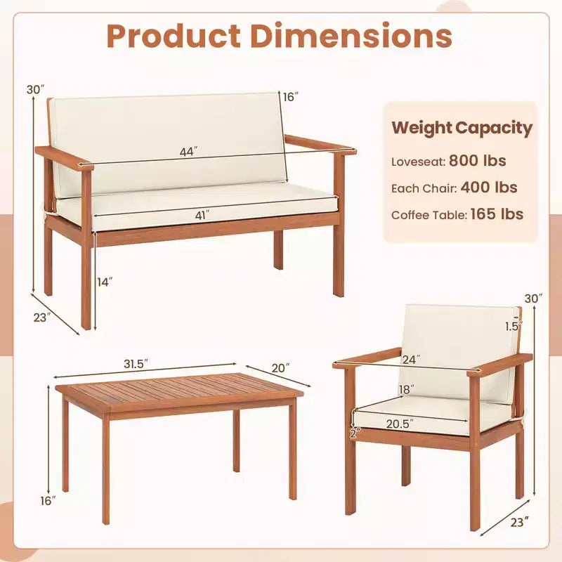 Set Costway 4/8 pz in Legno di Acacia con Divanetto e Poltrone Imbottiti