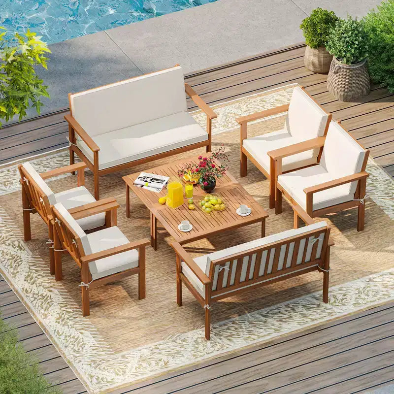 Set Costway 4/8 pz in Legno di Acacia con Divanetto e Poltrone Imbottiti