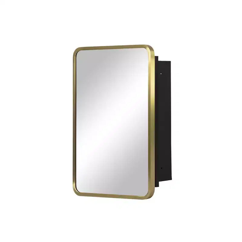 Pensile da bagno con specchio e cornice in metallo dorato, 1 anta, 3 ripiani