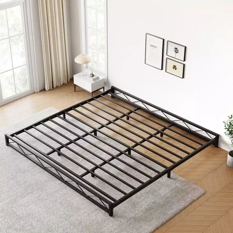 Struttura letto a piattaforma in metallo nero, motivo a onde, Queen/King/Full, per 1-2 persone