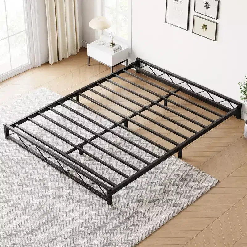 Struttura letto a piattaforma in metallo nero, motivo a onde, Queen/King/Full, per 1-2 persone