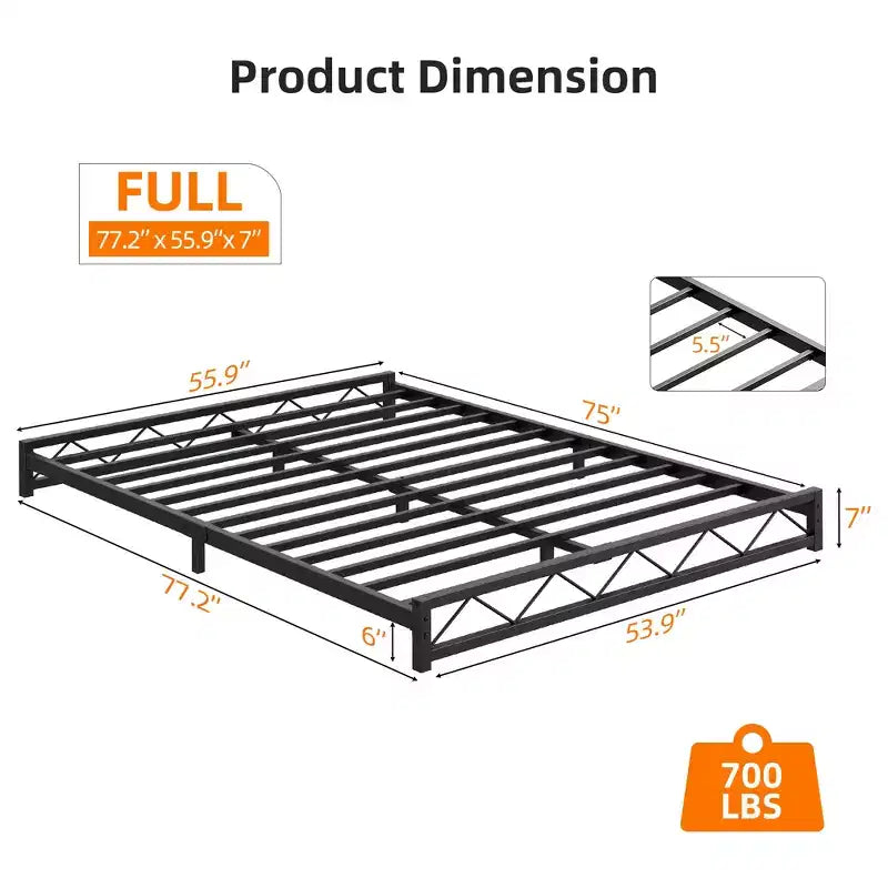 Struttura letto a piattaforma in metallo nero, motivo a onde, Queen/King/Full, per 1-2 persone