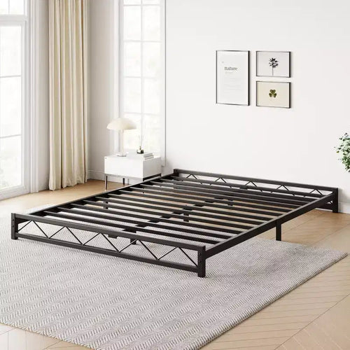 Metal Platform Bed Frame with Wavy Pattern, Mattress Foundation, Easy Assembly, No Box Spring Needed, 6IN Height