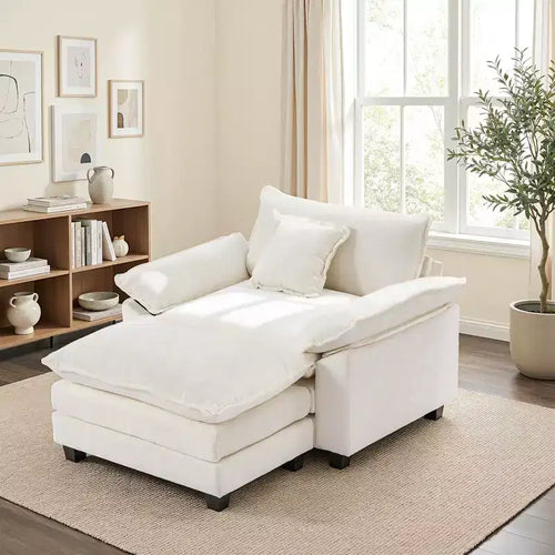 Poltrona d'accento in ciniglia con pouf, seduta singola, colori multipli
