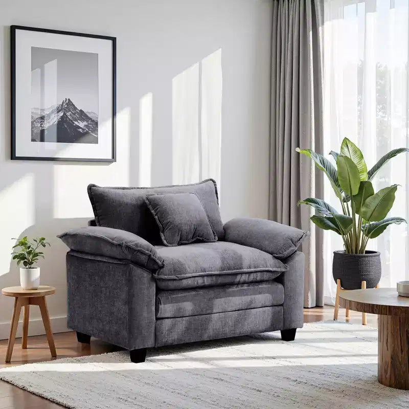 Poltrona d'accento in ciniglia con pouf, seduta singola, colori multipli