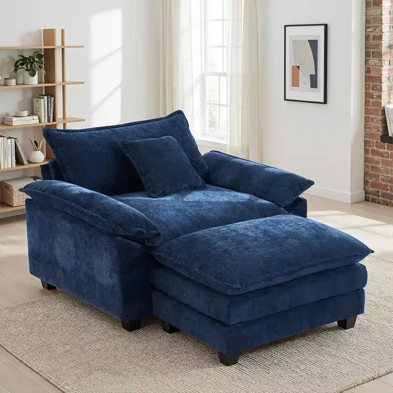 Poltrona d'accento in ciniglia con pouf, seduta singola, colori multipli