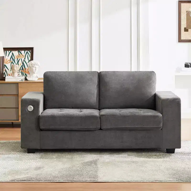 Divano in ciniglia grigio/bianco sporco di metà secolo, 2 posti, 180 cm