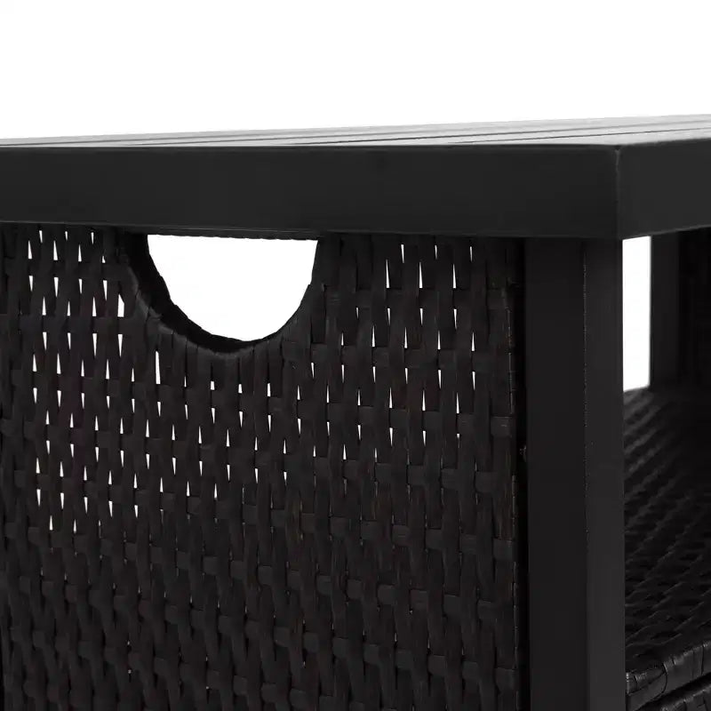 Carrello da Bar da Esterno in Rattan Nero con Piano in Legno, Uso per 1 Persona