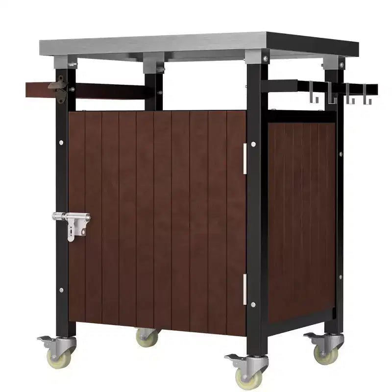 Carrello bar da esterno in acciaio inossidabile marrone con ruote