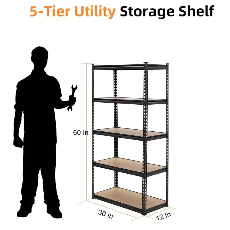 Scaffale in metallo a 5 ripiani nero opaco, 76,2 cm L x 30,5 cm P x 152,4 cm H