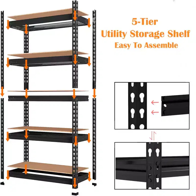 Scaffale in metallo a 5 ripiani nero opaco, 76,2 cm L x 30,5 cm P x 152,4 cm H