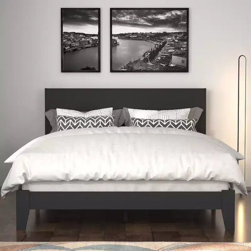 Galano Payne Queen Platform Bed with Headboard  Black