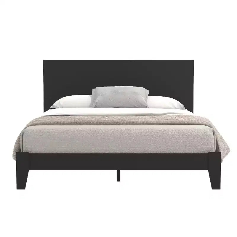 Letto a piattaforma Queen nero con testiera, 1 piazza