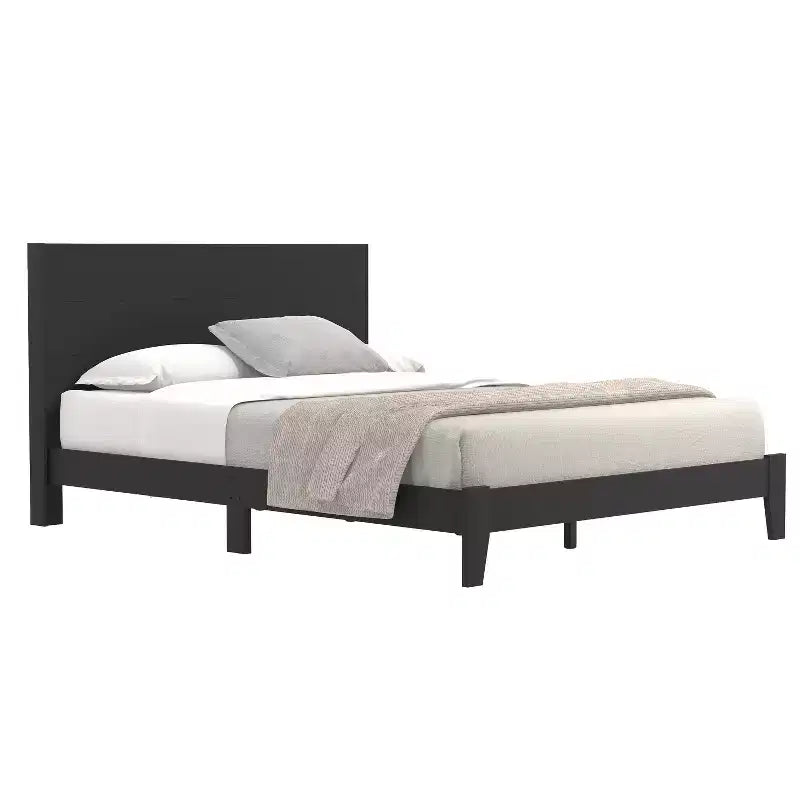Letto a piattaforma Queen nero con testiera, 1 piazza