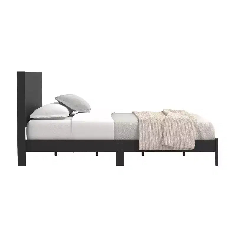 Letto a piattaforma Queen nero con testiera, 1 piazza