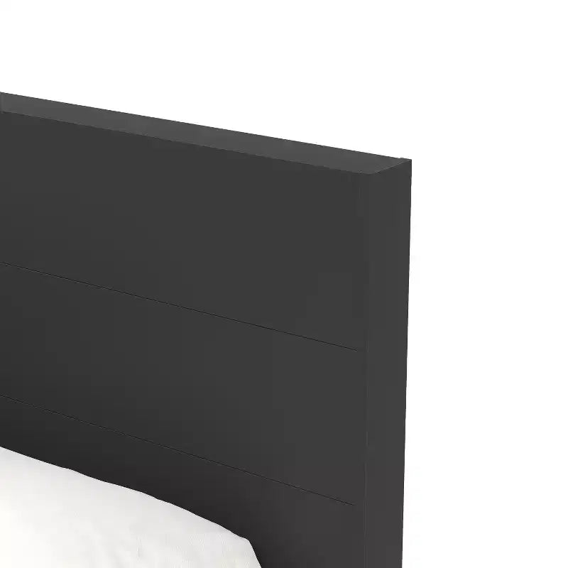 Letto a piattaforma Queen nero con testiera, 1 piazza
