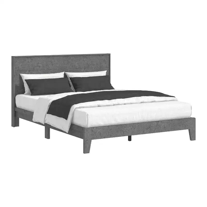 Letto matrimoniale Concrete Cool Grey con pannello e testiera, 2 posti letto