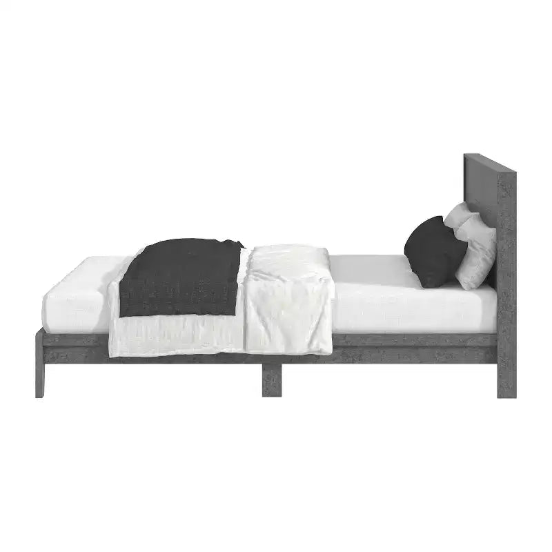 Letto matrimoniale Concrete Cool Grey con pannello e testiera, 2 posti letto