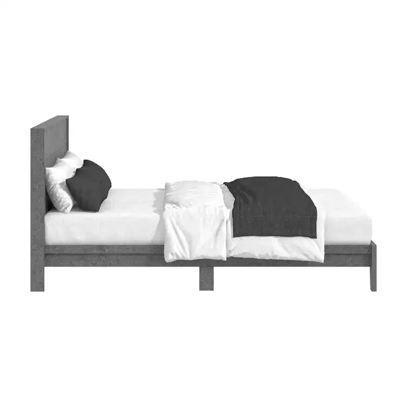 Letto matrimoniale Concrete Cool Grey con pannello e testiera, 2 posti letto
