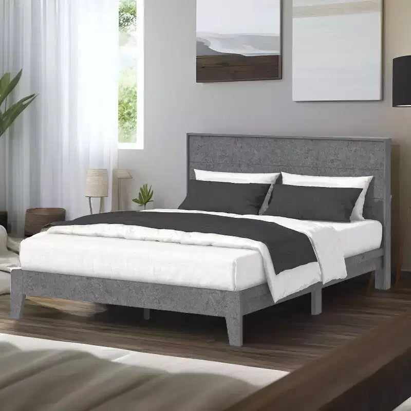 Letto matrimoniale Concrete Cool Grey con pannello e testiera, 2 posti letto