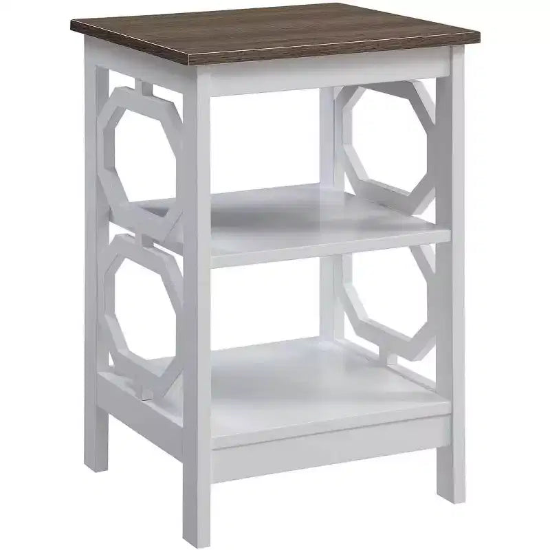 Tavolino con Taglio Ottagonale Geometrico Bianco, 3 Ripiani, Singolo