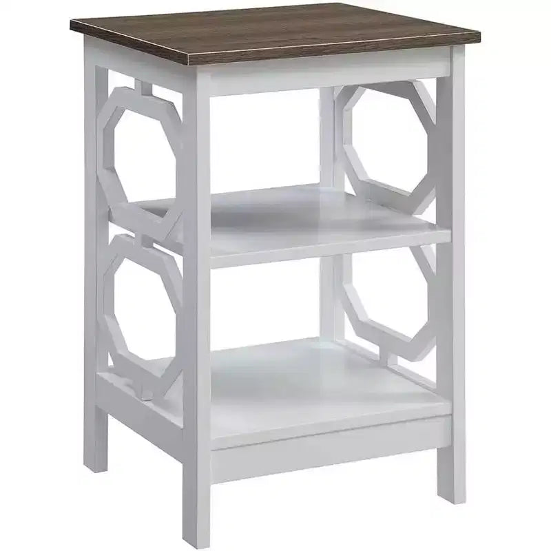 Tavolino con Taglio Ottagonale Geometrico Bianco, 3 Ripiani, Singolo