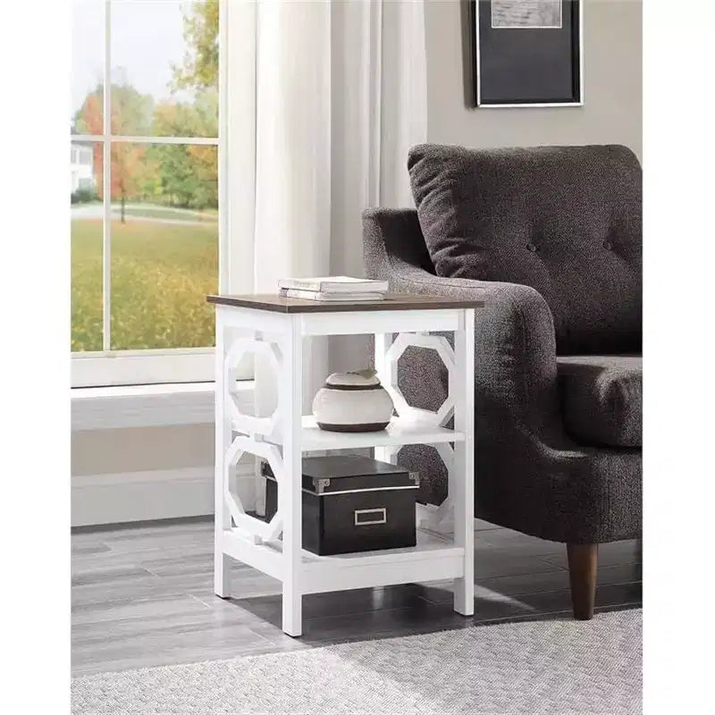 Tavolino con Taglio Ottagonale Geometrico Bianco, 3 Ripiani, Singolo