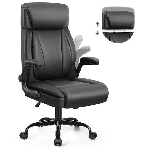 KERDOM Leather Office Chair, Big and Tall Office Chair Executive Breathable PU Computer Chair with Lumbar Support, Black