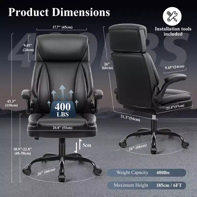 Sedia da ufficio ergonomica in pelle PU nera con supporto lombare, sedile singolo