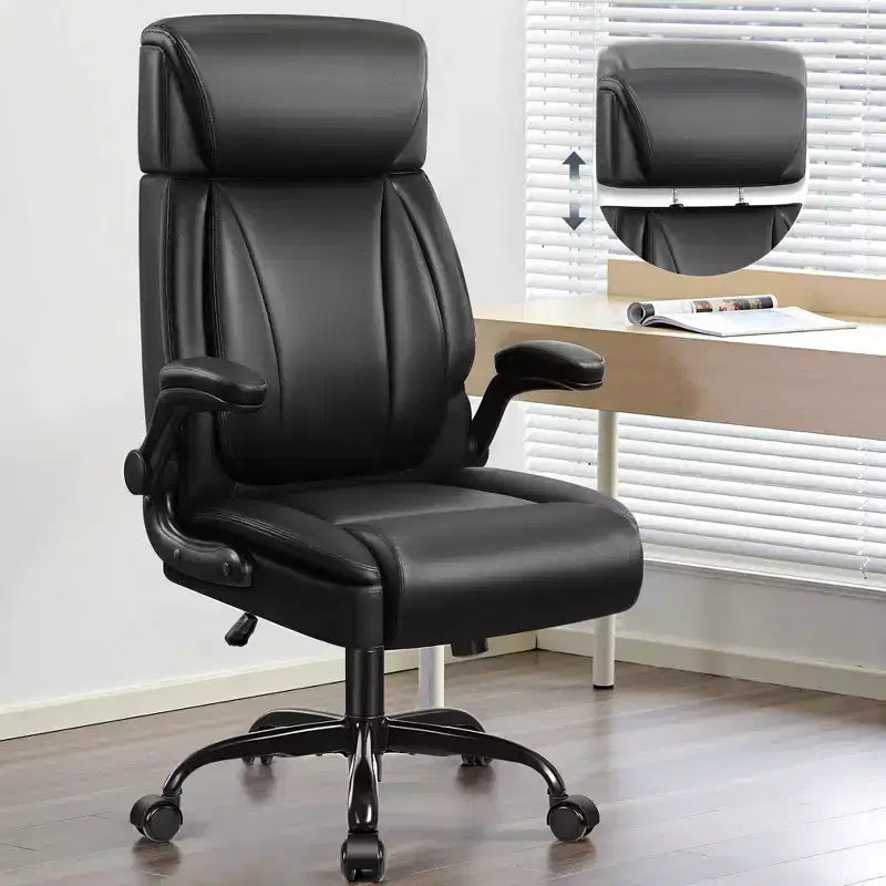 Sedia da ufficio ergonomica in pelle PU nera con supporto lombare, sedile singolo