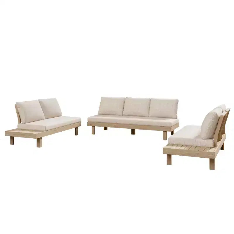 Set divano componibile da esterno Christopher Knight Home Betty Rustic a 3 pezzi in legno di acacia con tavolini laterali integrati