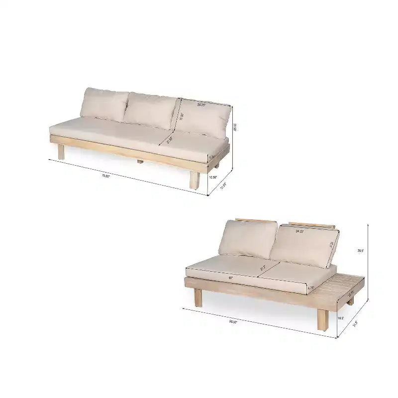 Set divano componibile da esterno Christopher Knight Home Betty Rustic a 3 pezzi in legno di acacia con tavolini laterali integrati