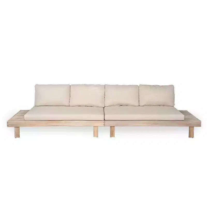 Set divano componibile da esterno Christopher Knight Home Betty Rustic a 3 pezzi in legno di acacia con tavolini laterali integrati