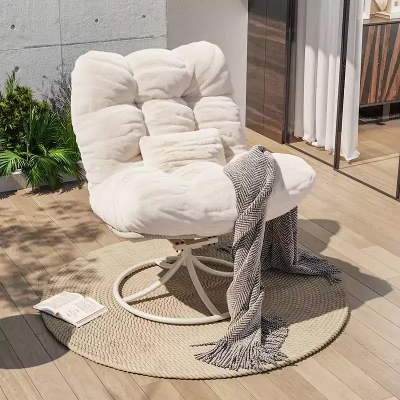 Poltrona reclinabile girevole beige, vimini rattan 360°, sedile singolo, per interni ed esterni